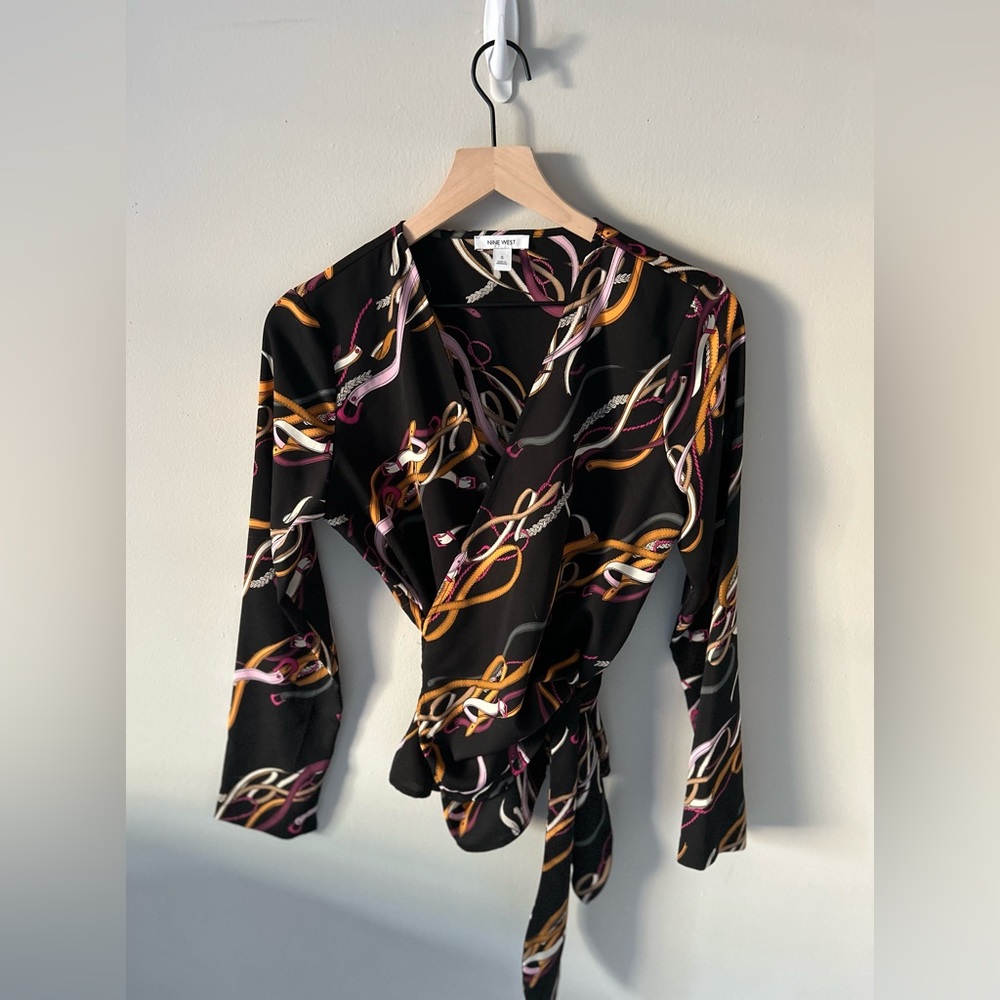 nine west belt wrap blouse